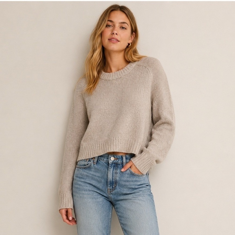 Abercrombie & Fitch Womens Oatmeal Beige Textured Cotton Crewneck Sweater L